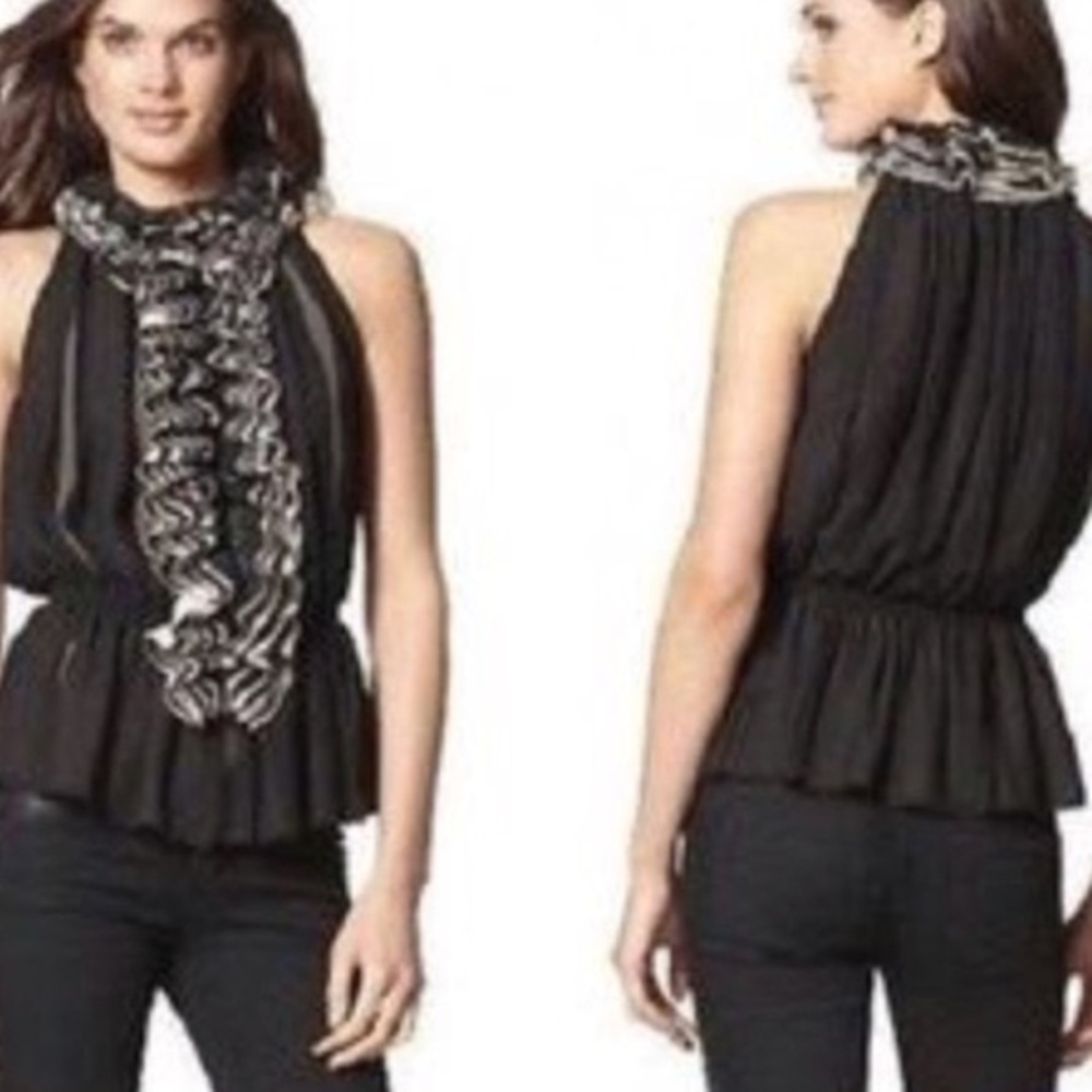 Black Chiffon Ruffle Keyhole Blouse R. Rodriguez - Picture 2 of 7